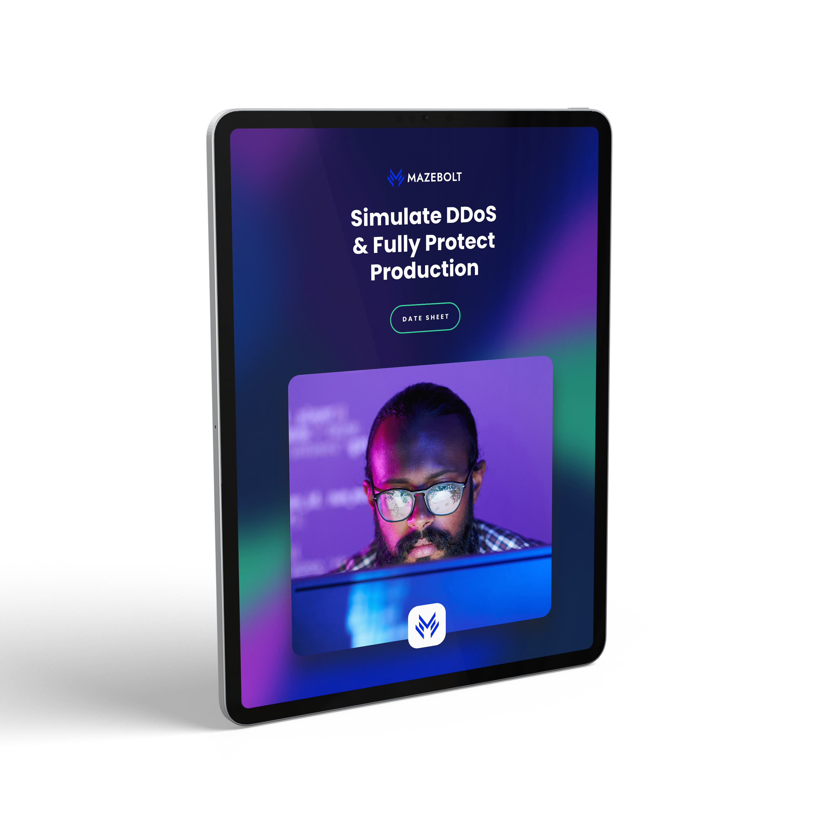 MazeBolt - Data Sheet - Simulate DDoS & Fully Protect Production - iPad Mockup - 1.2